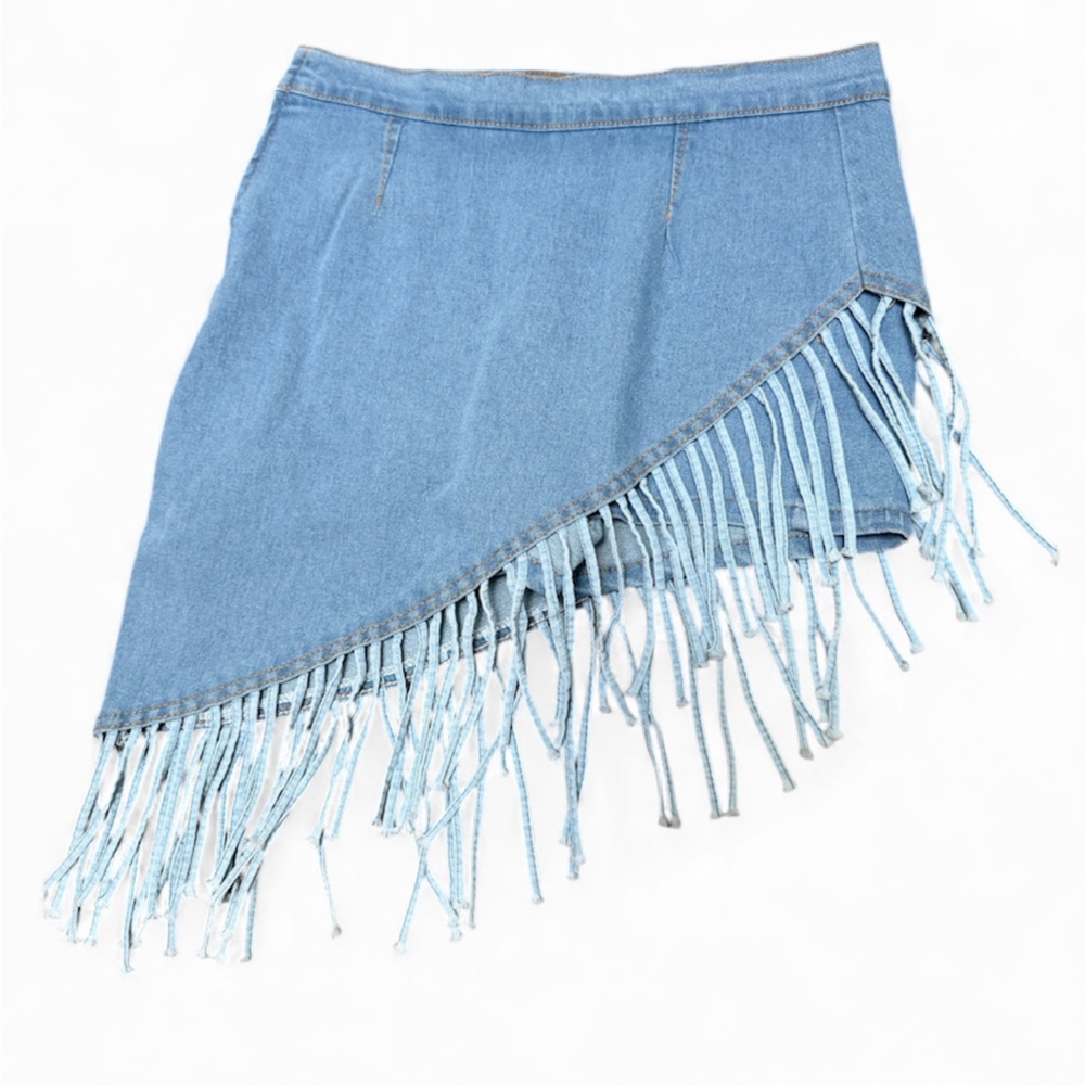 Fringe Denim Skort Womens Size Large 30” Festival bohemian Concert BRAND NEW